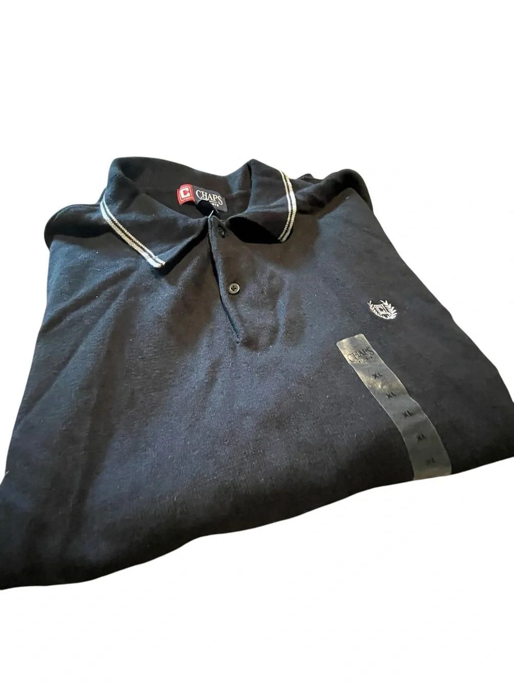 Chaps Men’s Black Polo Shirt with Contrast Collar long sleeved XL new with tags